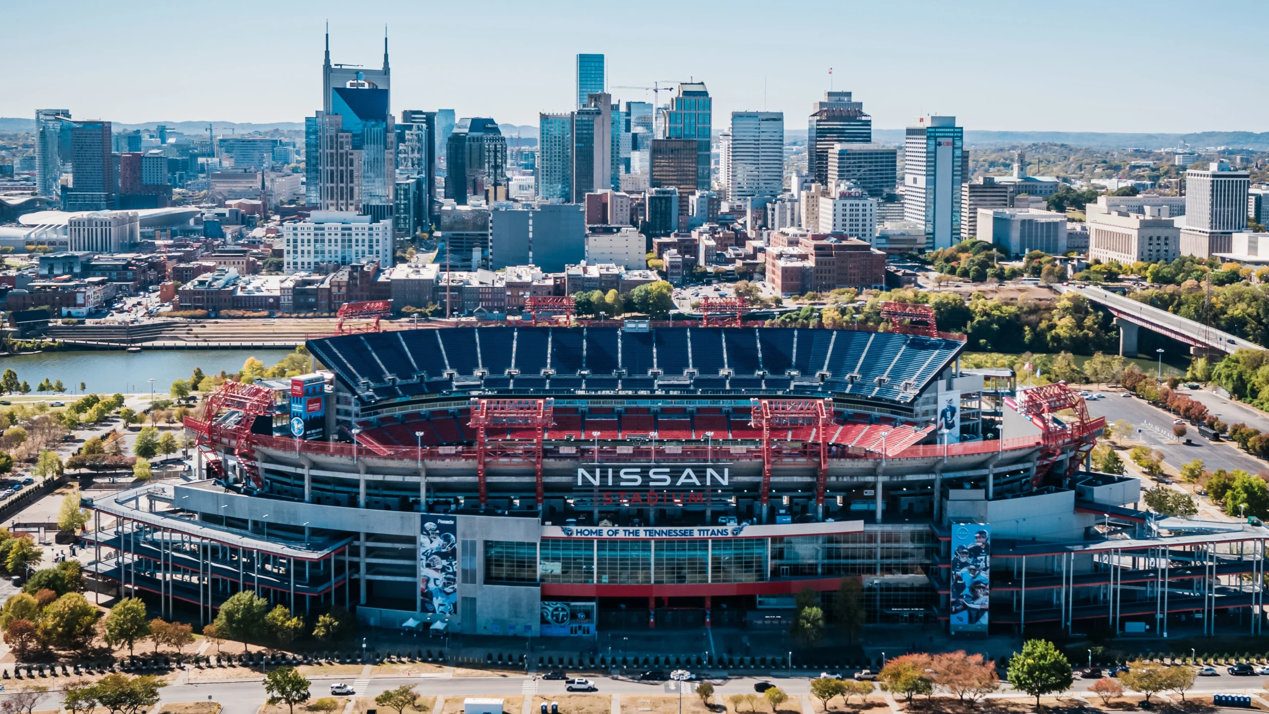 Nissan Stadium in Nashville Tennessee with the Nashville Skyline